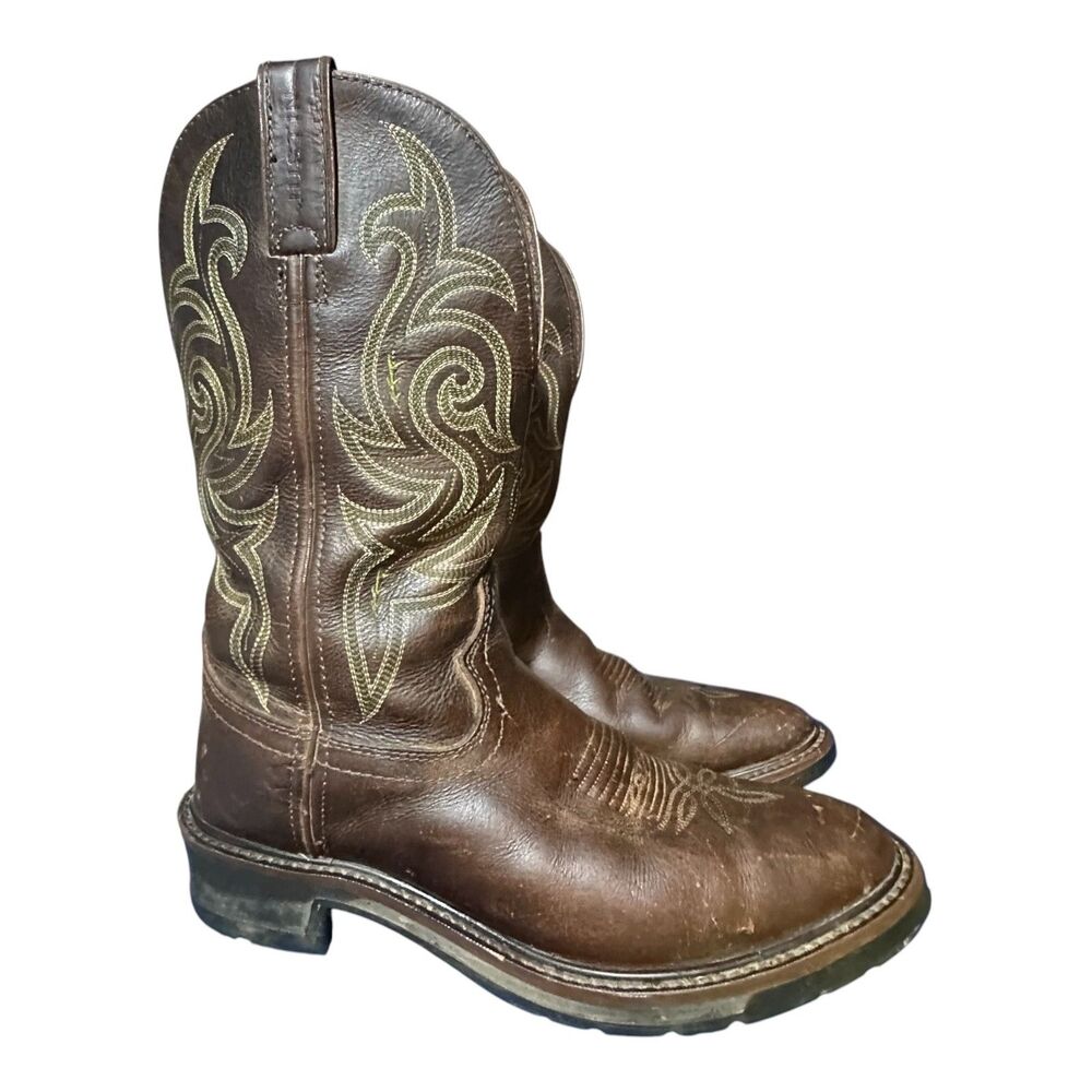 Justin’s WK4575 Stampede Work Boots Men’s SZ 8.5 D Soft Toe Brown Leather Heeled